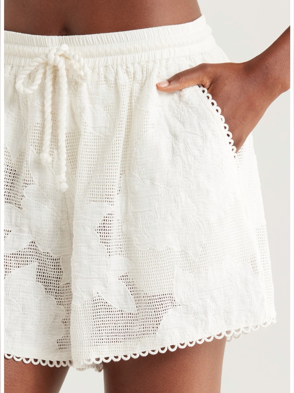 Farm Rio Floral Embroidery Cotton Blend Cover-Up Shorts